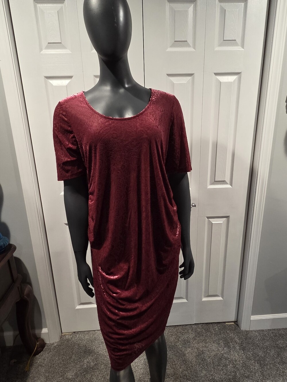 Motherhood Maternity Burgundy Burnout Velvet Dress XL NWT Ruched Midi Holiday Fu